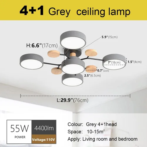 Vista 6 de Lámpara de techo LED moderna, lámpara LED regulable de 55 W, lámpara de techo moderna de montaje empotrado, lámpara de techo de madera para sala