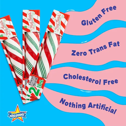 Vista 4 de Palitos retorcidos de menta Giant Peppermint, 2 lb Oversized soft candy sticks, gluten free, kosher, vegan. A nostalgic holiday treat since 1932.