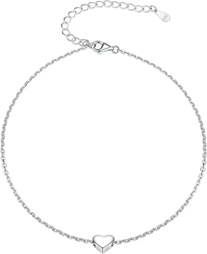 Vista 9 de Silvora Tobillera de plata de ley 925 para mujeres y hombres, tobilleras de corazón de eslabones cubanos para mujer, tobillera de playa con caja