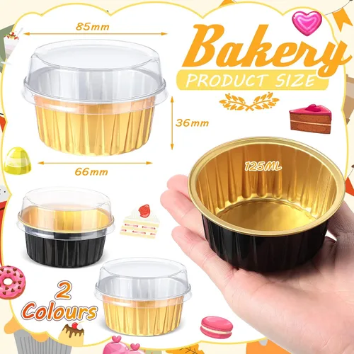 Vista 3 de 200 tazas de papel de aluminio para hornear cupcakes de 4.2 onzas, moldes desechables para cupcakes, moldes de postre con tapas, mini recipientes