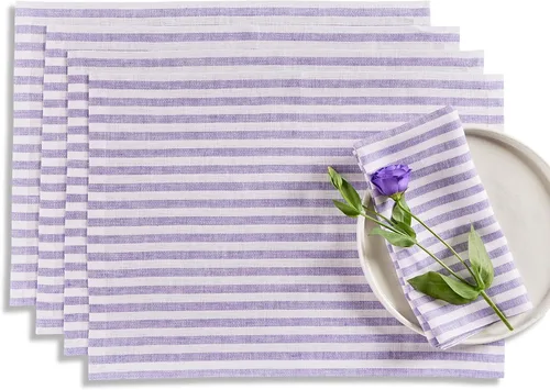 Vista 22 de Solino Home Amalfi - Manteles individuales a rayas, de 14 x 19 pulgadas, juego de 4 unidades, tela natural, lino europeo, 100 % lino puro, hechos a