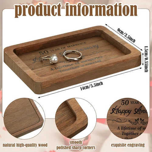 Vista 2 de Gerrii Bandeja rectangular grabada de madera para regalo de aniversario, regalos de madera para él, marido, esposa, plato de baratijas, bandeja