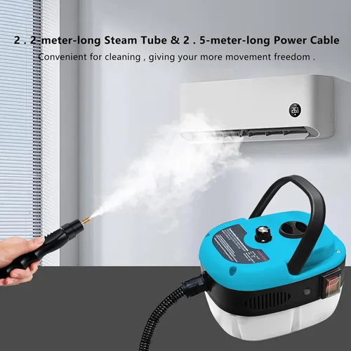 Vista 6 de Limpiador a vapor de mano, limpiador de vapor presurizado de 2500 W con 3 cabezales de cepillo, limpiador de vapor portátil para el hogar, Azul