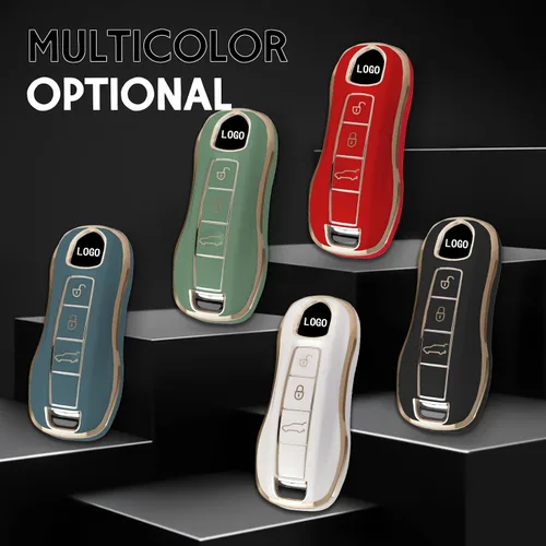 Vista 7 de Funda protectora para llavero inteligente compatible con Porsche 911 Cayenne Panamera TAYCAN de 3 botones sin llave, accesorios de control remoto