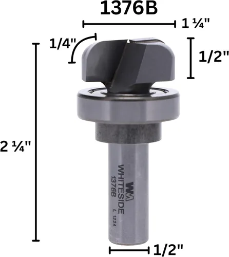 Vista 2 de Whiteside 1376B - Broca para enrutador con forma de cuenco y bandeja: diámetro de corte de 1-1/4 pulgadas, vástago de 1/2 pulgada, longitud de corte