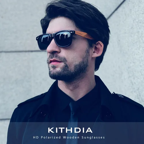 Vista 2 de Kithdia gafas de sol de madera de bambú hechas a mano para hombres y mujeres con lente polarizada - gafas de sol de madera S7061
