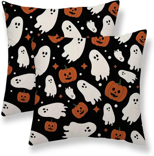 Vista 44 de Juego de 2 fundas de almohada florales de color marrón y gris de 16 x 16 pulgadas, fundas de almohada con estampado de bloques de hojas de flores