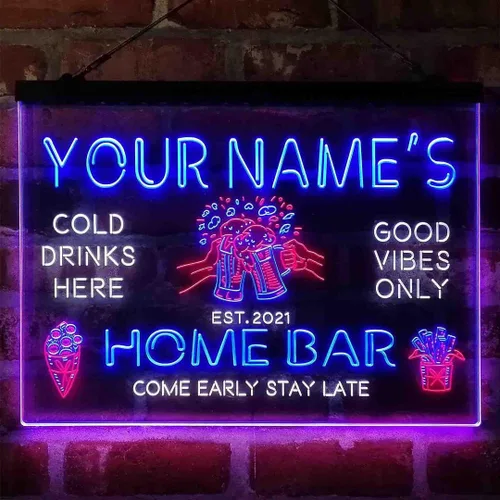 Vista 12 de Tazas de cerveza personalizadas para bar en casa, letrero de luz LED de neón tricolor, nombre personalizado, fecha, texto, cita, fuente verde, rojo