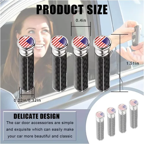 Vista 2 de Accesorio de coche con bandera americana, 4 perillas de bloqueo, modificación de cubierta de pasador de fibra de carbono