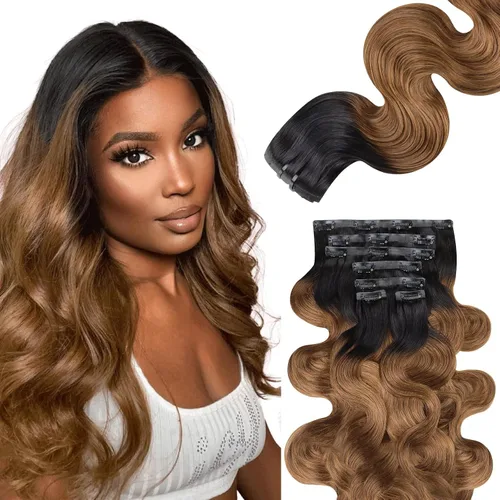 Vista 62 de Lashey Extensiones de cabello humano con clip, sin costuras, #1, color negro azabache, extensiones de cabello humano real, extensiones de cabello