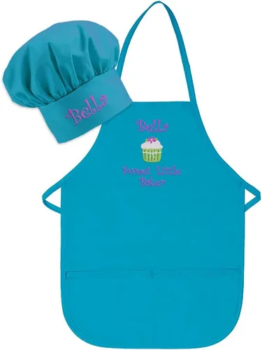 Vista 17 de Delantal bordado personalizado y sombrero de chef para niños y niñas, regalo divertido en la cocina (añade un juego de nombre, largo con sombrero)