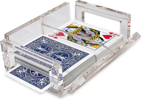 Vista 3 de La Canasta - Juego de bandeja para cartas con 2 barajas de cartas en caja acrílica con tapa deslizante y base giratoria, mantiene la pila de cartas