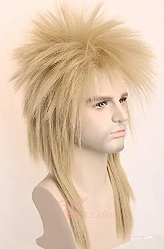 Vista 2 de Topcosplay Peluca de los años 70 y 80 para mujeres, hombres, parejas, disfraces de Halloween, peluca mecedora, punk, rockero, Mullet, rubia