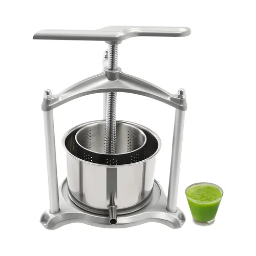 Vista 10 de Máquina manual de prensa de vino de frutas con mango en T y bolsa de filtro, molinillo de sidra de frutas de estructura triangular con barriles