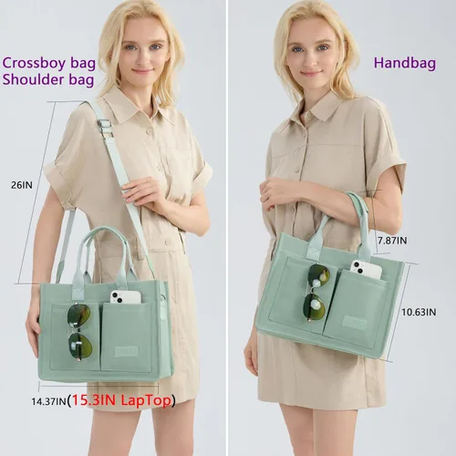 Vista 3 de Bolso de mano para mujer con compartimentos, bolso grande de lona para mujer, bolso cruzado de trabajo, portátil, bolsa de libros, bolsos de hombro