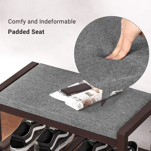 Vista 5 de SONGMICS Zapatero con asiento acolchado tapizado, estante de almacenamiento, organizador de zapatos, soporta hasta 350 libras, ideal para entrada
