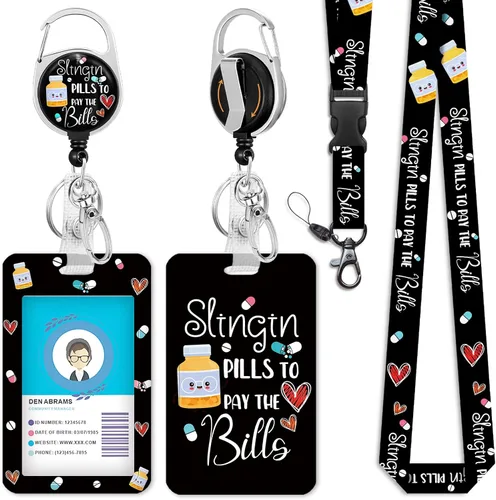 Vista 8 de Giancomics Soporte para tarjetas de identificación negro con cordón, cordones para insignias de identificación con carrete de insignia retráctil