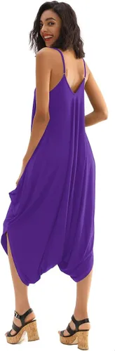 Vista 2 de Double Chic Women's Jumpsuit with Pockets V Neck Casual Spaghetti Strap Plus Size One Piece Flowy Harem Rompers