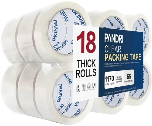 Vista 8 de PANDRI - Cinta adhesiva de embalaje, 12 rollos de cinta de embalaje transparente resistente para envíos, embalajes, mudanzas y sellados; 4,8 cm