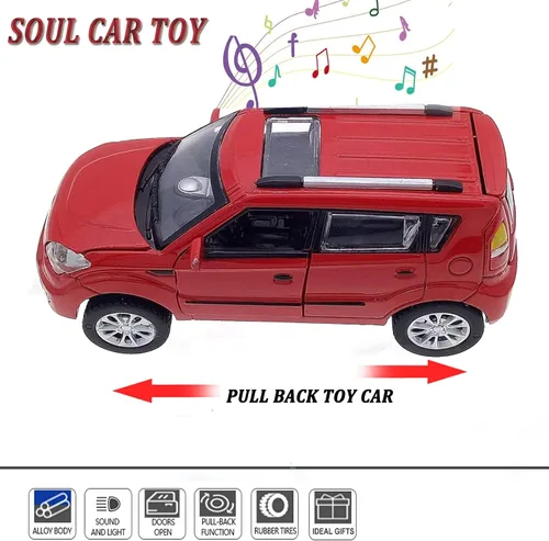 Vista 4 de Coches de juguete de fundición a presión, modelos de coches KIA Soul, coches de retroceso, juguete de coche con sonido y luz para niños de 3+ años