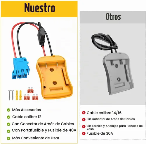 Vista 5 de Azocek para Adaptador de Rueda Eléctrica Compatible con Batería Dewalt de 20V con Arnés de Cable Conector Compatible con Coche Infantil Peg-Perego