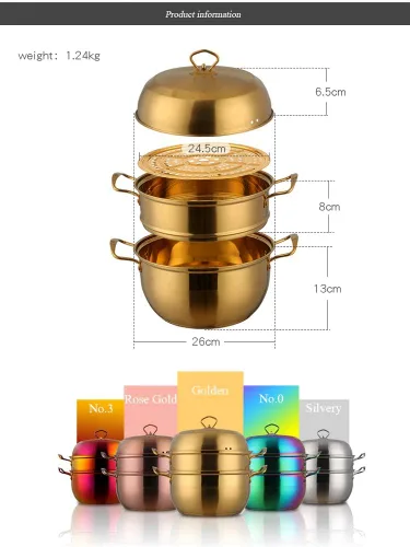 Vista 7 de Juego de vaporizador de acero inoxidable resistente de alta calidad, 3 niveles, incluye 2 ollas de cocina, 1 septa y tapa para cocinar al vapor