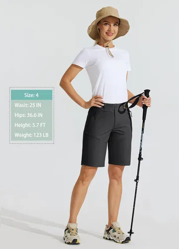 Vista 5 de Willit Pantalones cortos largos de senderismo para mujer de 10 pulgadas, de secado rápido, atléticos, de verano, con bolsillos