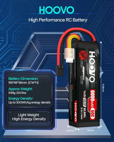 Vista 4 de HOOVO 4S 14.8V 6000mAh 60C LiPo Batería Softcase RC Batería para Heli Avión Helicóptero Quadcopter Drone