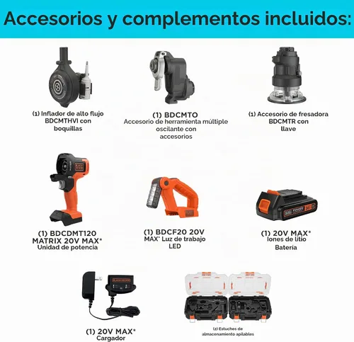 Vista 3 de BLACK+DECKER MATRIX - Kit de herramientas eléctricas de 20 V MAX, incluye taladro inalámbrico, 12 accesorios y estuche de almacenamiento