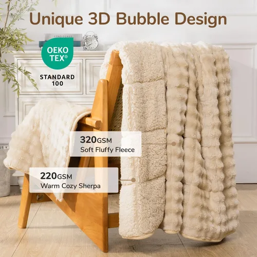 Vista 3 de Cottonblue Manta con peso de 15 libras de forro polar de burbujas felpa Sherpa para adultos, se adapta a camas de tamaño individual/matrimonial