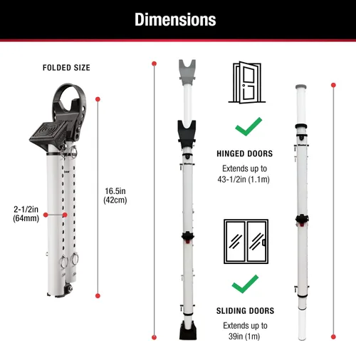 Vista 7 de Master Lock Tope de puerta corredera y barra de seguridad de puerta, ajustable para puertas batientes y correderas, lo suficientemente compacto como