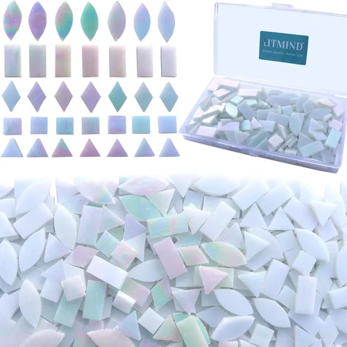Vista 10 de LITMIND Azulejos de Mosaico de Vidrio Iridiscente Estilo Vitral para Manualidades, 240 Piezas 5 Formas Mixtas de Piezas de Vidrio de Mosaico, Kits
