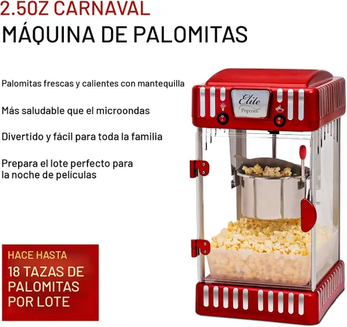 Vista 3 de [Usado] Elite Gourmet EPM-250 Maxi-Matic 74 ml Clásico Carnaval, Máquina de palomitas de mesa estilo hervidor, estilo retro, palomitas de cine