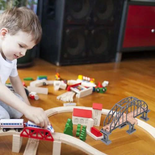 Vista 3 de Toyvian Accesorio de puente de pista de tren de madera para niños, juguete de tren ligero creativo para juego independiente y construcción