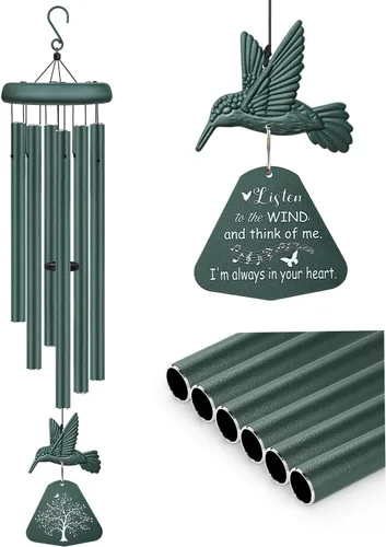 Vista 7 de Campanillas de viento de condolencias con hilandero de viento de colibrí, campanillas de viento conmemorativas para la pérdida de un ser querido