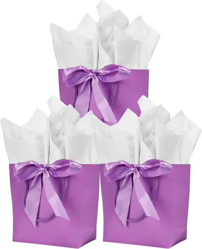 Vista 14 de Aosric Paquete de 12 bolsas de regalo negras con cinta de lazo, 7.48 x 3.54 x 7.9 pulgadas, elegante bolsa de regalo de cartulina pequeña con asas