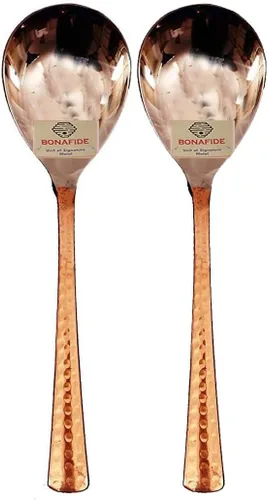 Vista 2 de Cuchara Bona Fide de cobre, cuchara para servir, diseño martillado, juego de cuchara larga de 4,8 pulgadas