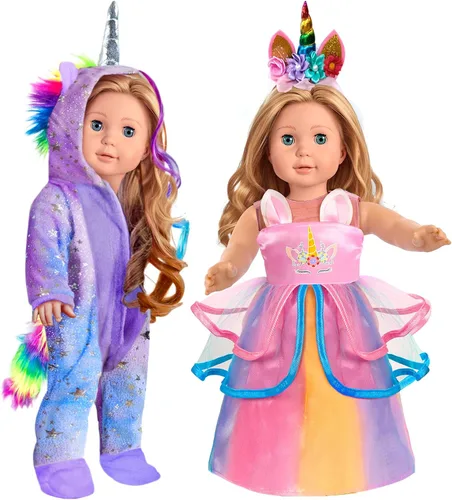 Vista 8 de WONDOLL 2 Conjuntos de Ropa para Muñecas de 18 Pulgadas - Ropa de Unicornio con Clip para el Cabello y Diadema - Compatible con Todas las Muñecas
