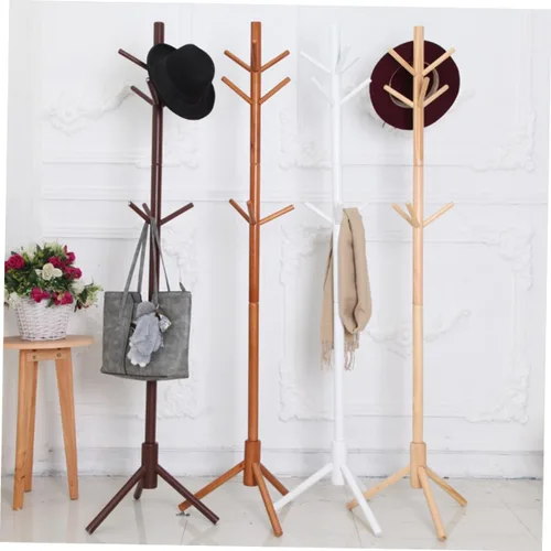 Vista 9 de IMIKEYA Perchero de madera con 6 ganchos, perchero montado en la ropa, perchero de madera, perchero montado en la pared, color blanco