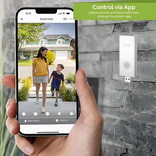 Vista 3 de Remo+ Timbre WiFi para interiores, timbre inalámbrico inteligente con control de volumen y múltiples tonos de llamada, conectividad perfecta
