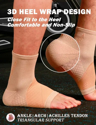 Vista 4 de Calcetines deportivos de compresión elástica para mujer, para aliviar la fascitis plantar, neuropatía, para mujeres y hombres (beige, S)