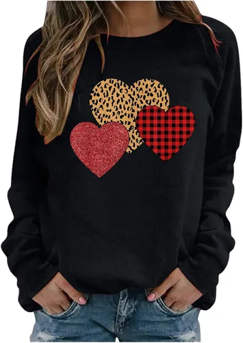 Vista 25 de Sudadera de manga larga con estampado de leopardo y corazón para mujer, para el día de San Valentín, sin botones, para niñas, regalos