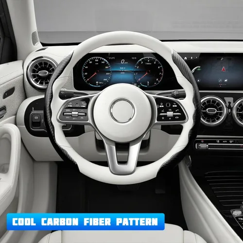 Vista 3 de Funda de fibra de carbono para volante de automóvil, antideslizante, de cuero transpirable, protector de volante de vehículo segmentado, agarre