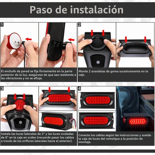 Vista 7 de LINKITOM Kit de cajas de acero de montaje soldado con luces traseras LED ovaladas de 6 pulgadas y luces laterales redondas LED rojas de 2 pulgadas