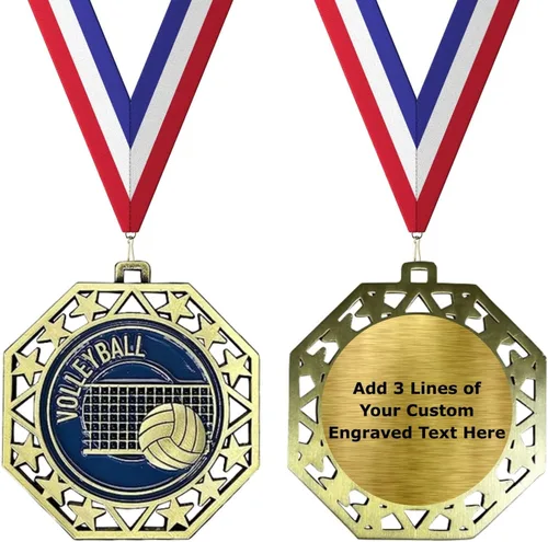Vista 4 de Medallas Express Paquete de 10 (o más) Medallas de Oro EMDC con o sin personalización de grabado opcional VOLLEYBALL