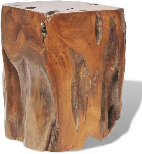 Vista 10 de Taburete de madera maciza de teca y resina, taburete de tocón de árbol con borde vivo, mesa auxiliar de borde natural, soporte para plantas, mesita