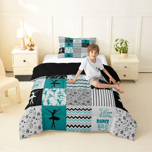Vista 25 de Erosebridal Softball Comforter Set Patchwork Buffalo Plaid Twin Bedding Sets for Girls Kids Teens Child Galaxy Stars Ball Game Baseball Comforter