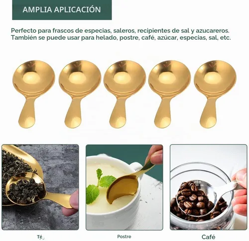 Vista 3 de Watris Veiyi 5PCS Cucharas de mango corto para condimentos de azúcar, café Dorado