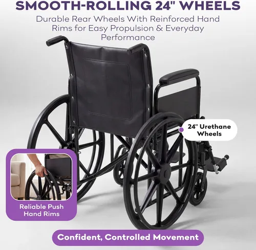 Vista 6 de Silla de ruedas bariátrica de servicio pesado para adultos - Negro - Brazos de escritorio removibles y reposapiernas elevados - Altura estándar