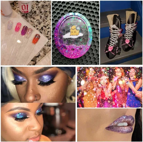 Vista 7 de 12 colores de purpurina gruesa para la cara, sin pegamento, cosmética para el cuerpo, uñas, ojos, arte del cabello, vaso de resina holográfica
